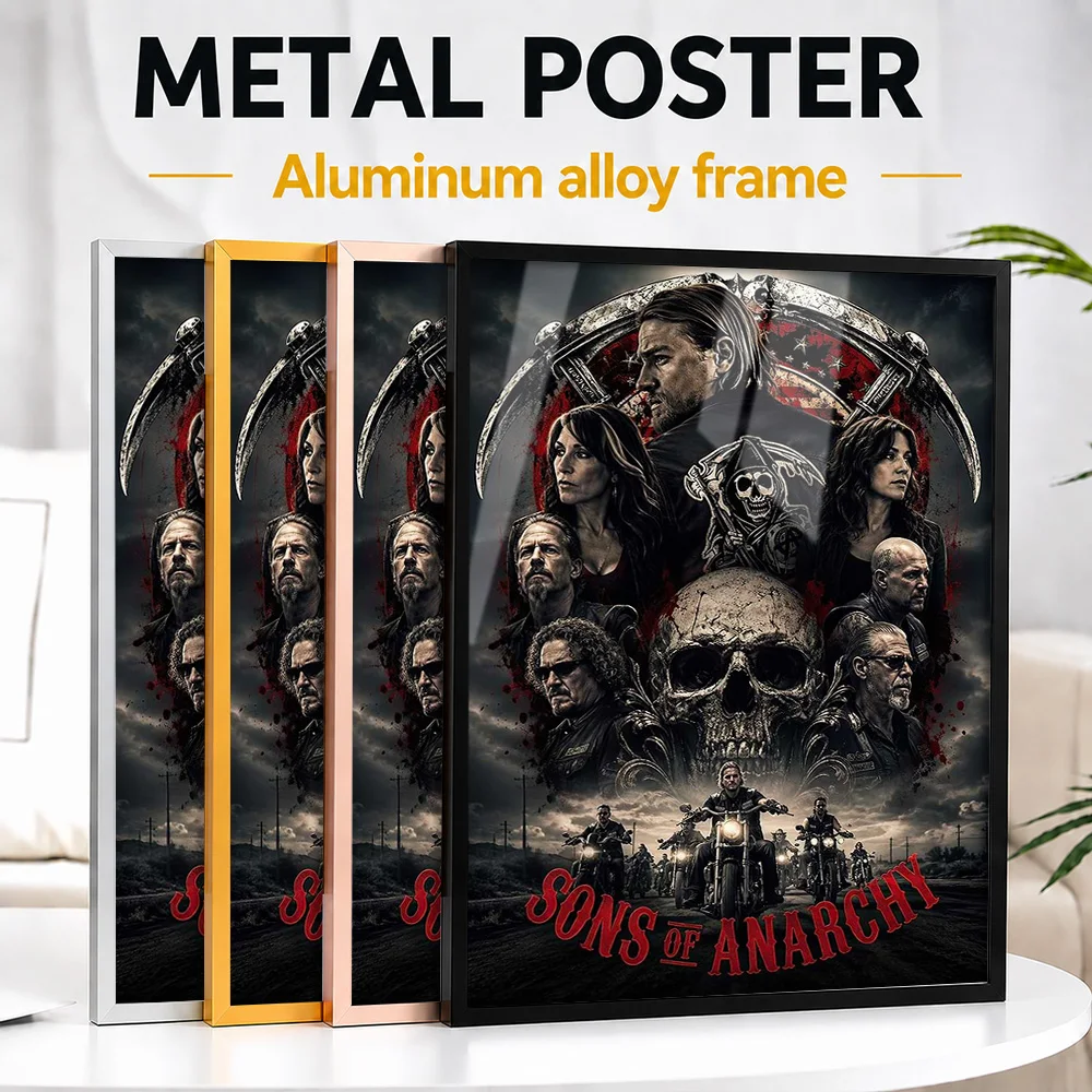 Sons Of Anarchy Skull Cast Framed Aluminum Metal Poster Customized Photo Cinematic Thriller Style Wall Art For Den Viewer Gift