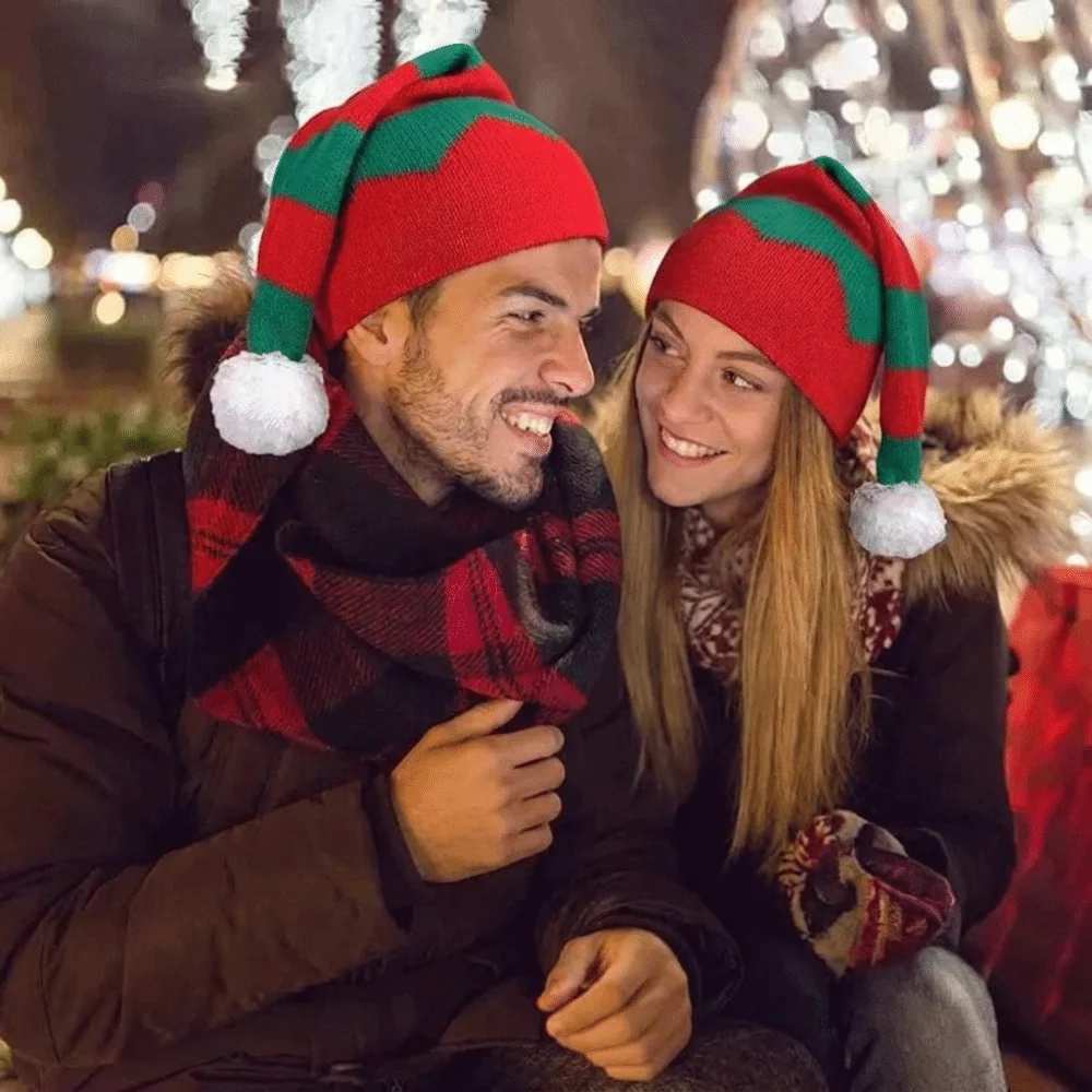 Fashion Santa Claus Christmas Knitted Hat Merry Christmas Hat Green Red Santa Beanie Hat Korean Style Warm Striped Hat Outdoor
