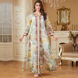 Vestidos Women Print Dress Party Jalabiya Ramadan Morocco Dubai Abayas Kaftan Islam Vestidos Arab Eid Muslim 2025 Long Robe