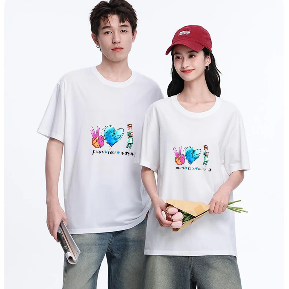 Peace Love Nursing Graphic Printed T Shirt Breathable Fabric S-XXL Personalized Custom Aesthetic Unisex Fit Casual Short Sleeve