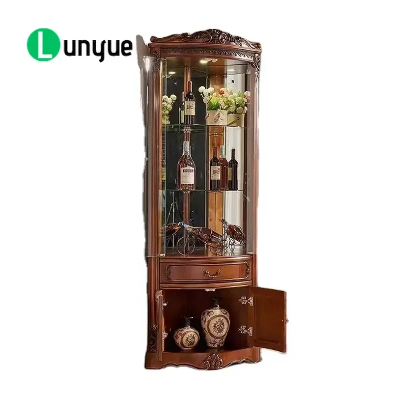 Modern Luxury Corner Cabinet Wood Panel Storage Wine Rack Glass Display Eco-friendly Furniture for Living Room Home Decor