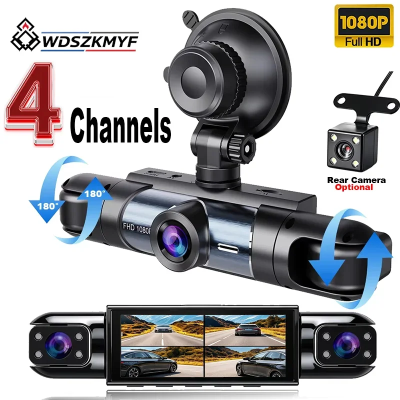 HD 1080P 3/4 Channel Dash Cam Car Black Box Driving Camera Super Night Vision Loop Recording G-Sensor 24H Parking Monitor Car