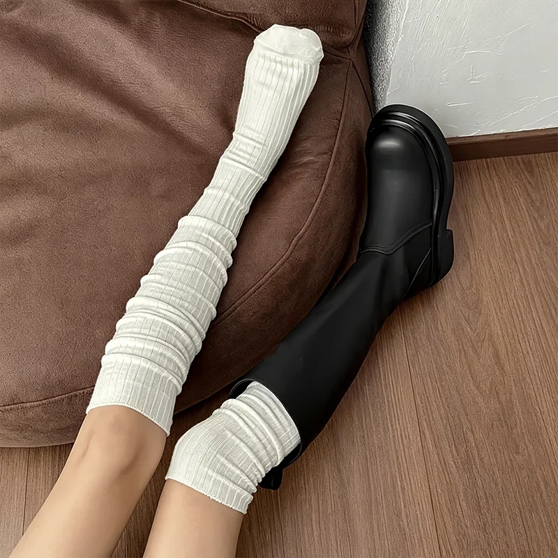 Women Winter Warm Over Knee High Long Socks Cotton Cashmere Wool Thigh Stockings Skinny Casual Solid Color Boot Socks