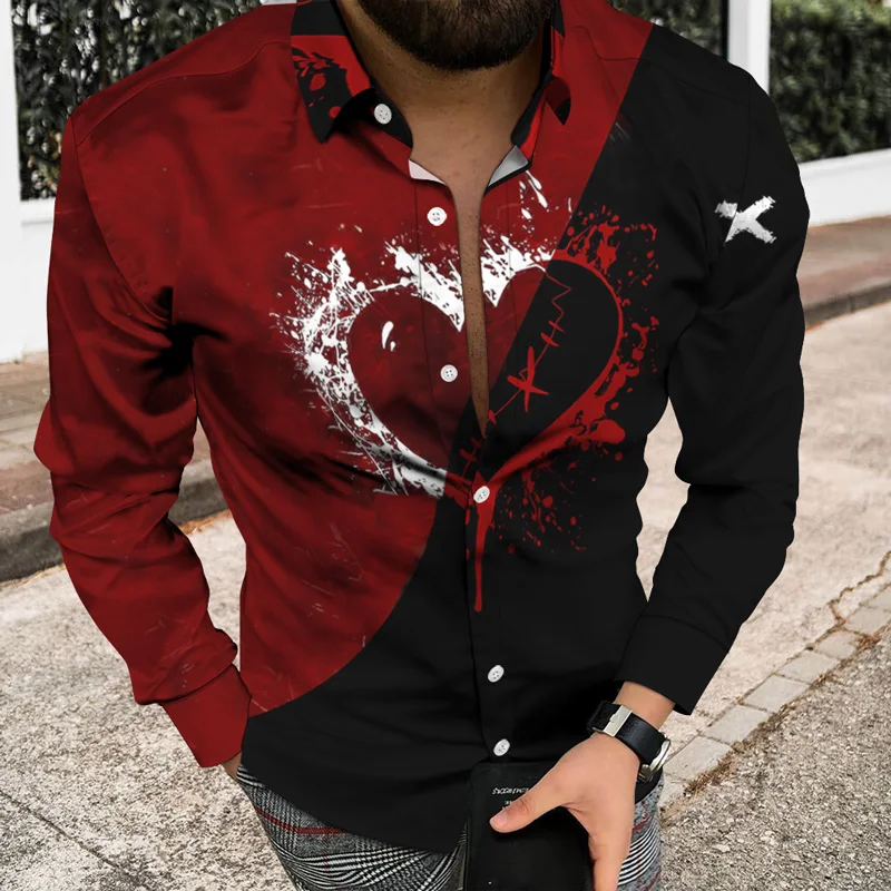 

Autumn and Winter Men's Single Breasted Lapel Long Shirt Daily 3D Printing Luxury Retro Pattern Casual Button Cardigan Shirt