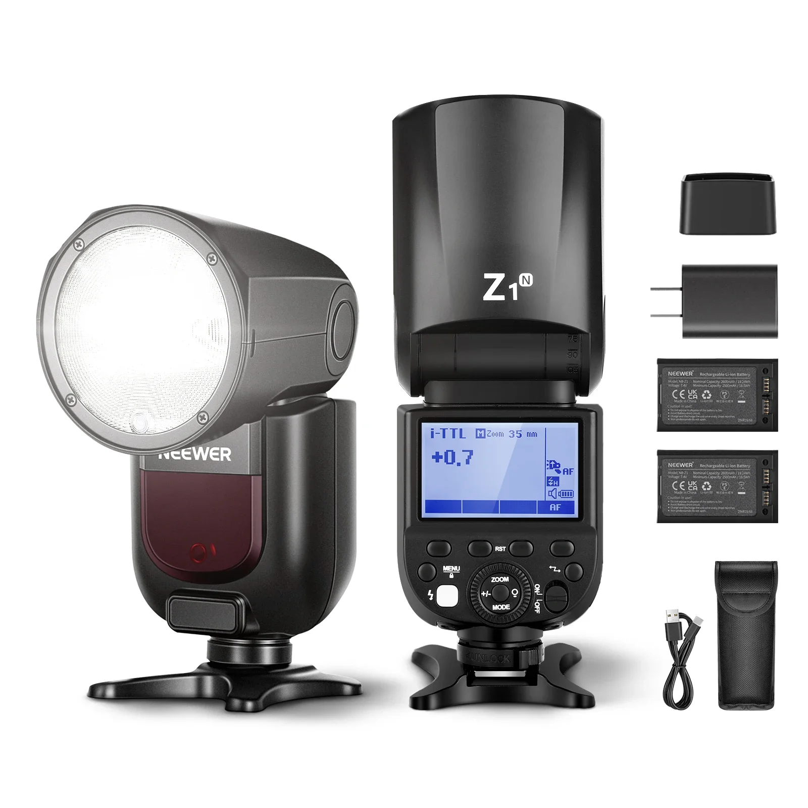 

NEEWER Z1-N TTL Round Head Speedlite Flash Kit Compatible With Nikon, 76Ws 2.4G 1/8000s HSS Flash With Modeling Lamp, Two 2600mA