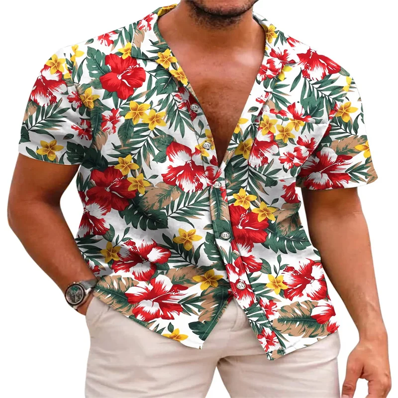 

Summer Flowers Men's Vocation Lapel Camisa Oversized Unisex Hawaiian Shirt 3d Print Fashion Men Women Beach Short Sleeve Blouse