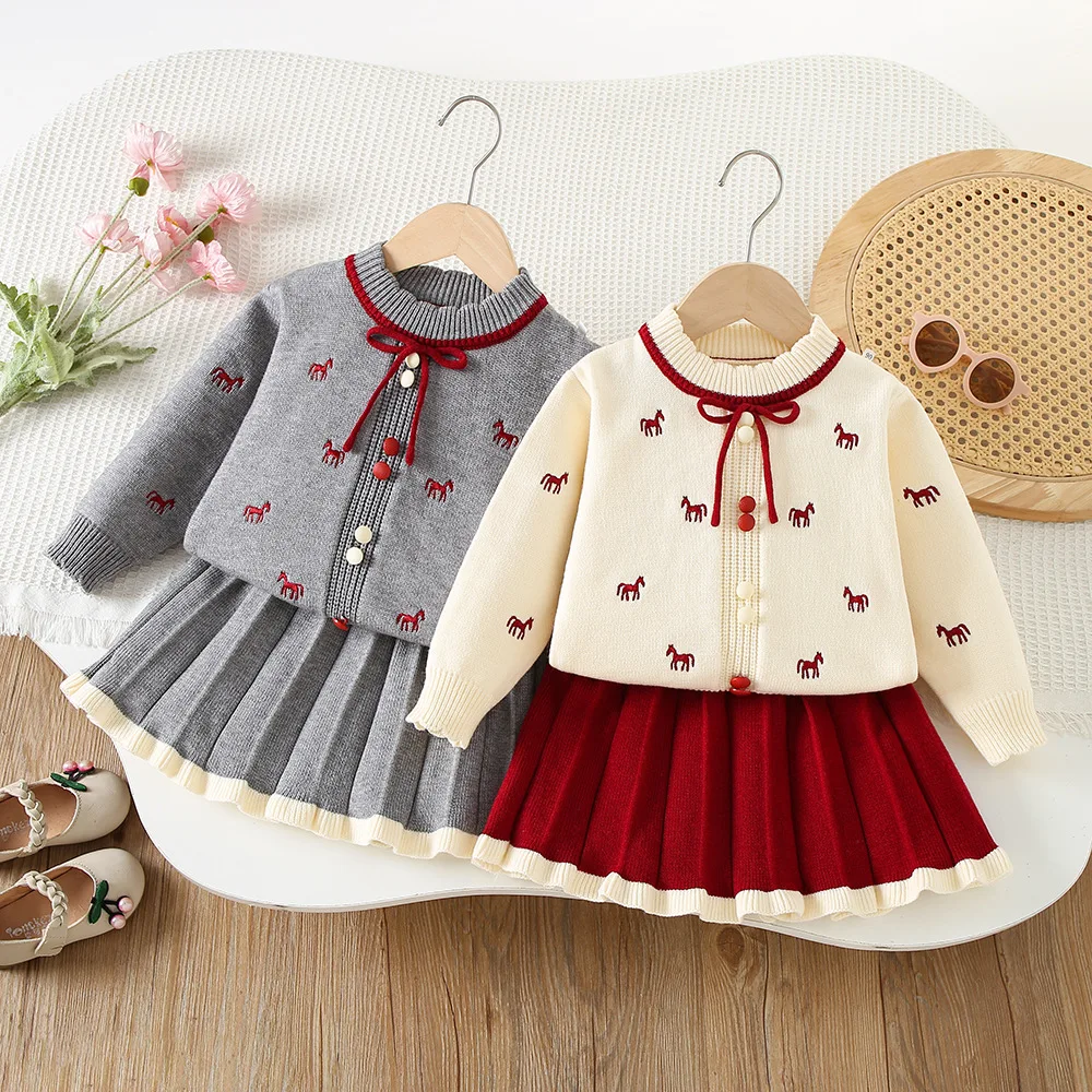 Basic Fall Winter Sweater 2PCS SETS kids' sets and outfits for Girls Clothes Baby Girl Clothes Knit Top + Skirt Set