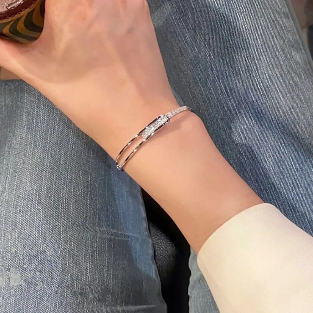 Easy Matching Starry Sky Opening Bangle Silver Plated Adjustable Women Bracelet Set with Diamonds Wrist Decoration Gifts
