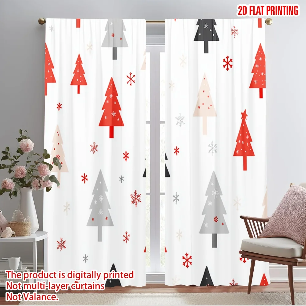 2pcs,2D plane printing Print Curtains Christmas Trees Snowflakes_e Versatile 100% Polyester (without rod) Art Deco Festive