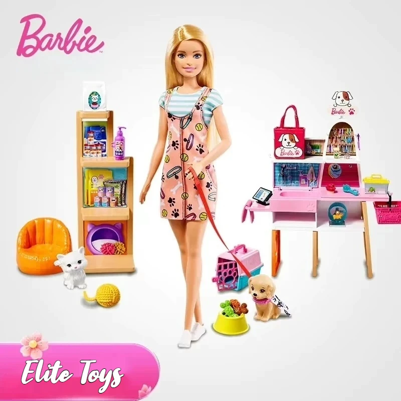 Zestaw dla lalek Barbie - sklep zoologiczny, zabawna profesjonalna zabawa, bogate akcesoria, modne dopasowania, DIY, dla dziewczynek, zabawka do zabawy w dom, prezent.