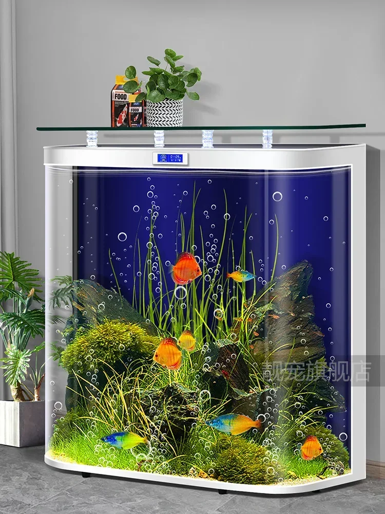 Fish Tank Living Room Floor Change Water Ecological Aquarium Home Ornamental Goldfish Glass Cylinder Landscape