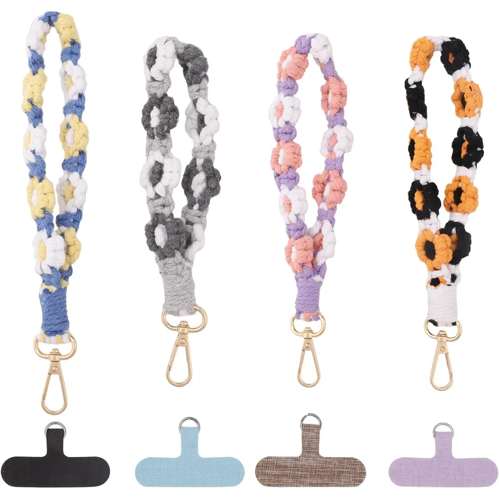 

4 Pcs Boho Flower Phone Wrist Strap with 4 Pcs Cell Phone Lanyard Tether Tab Phone Case Wrist Lanyard Pendant Decorations