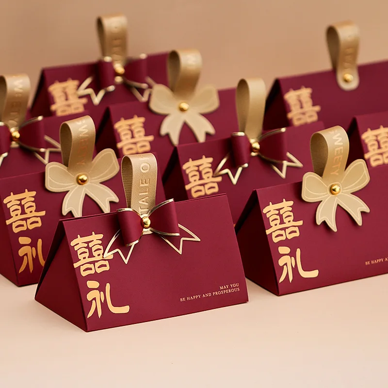 10pcs Retro Red Chinese Style Candy Boxes Wedding Gifts for Guests Mariage Paper Chocolate Packaging Box Boite Gateau Mariage