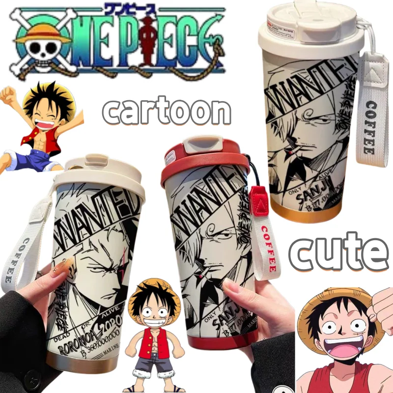 

Cartoon cute One Piece thermos cup, new creative design, high-value stylish and personalized large-capacity student coffee cup