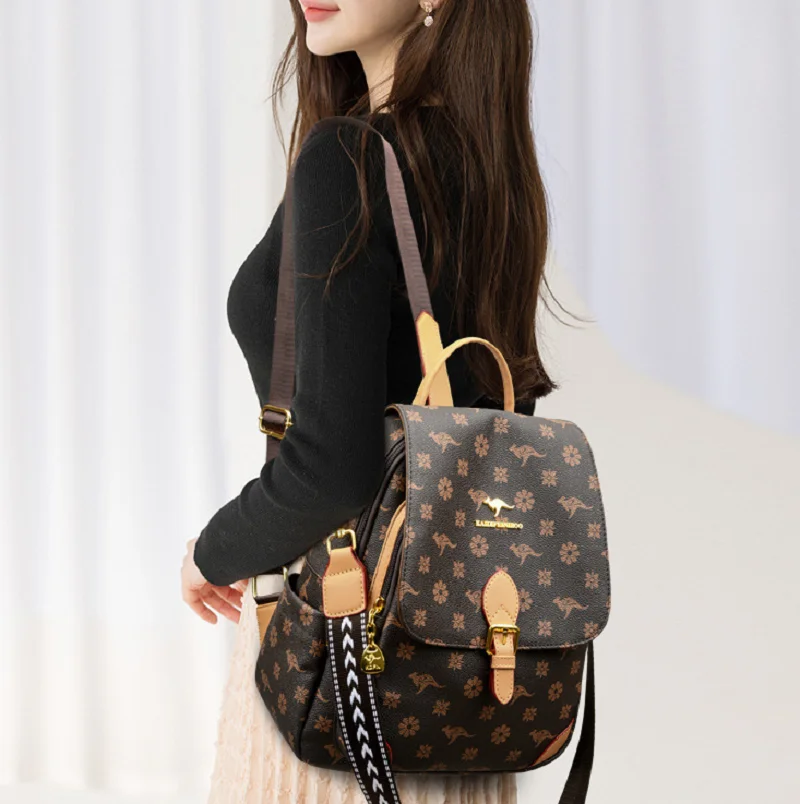 

New Korean Fashion Luxury Printing High Quality Leather Shoulder Bags Women's Vintage Large Capacity Travel Backpacks School Bag