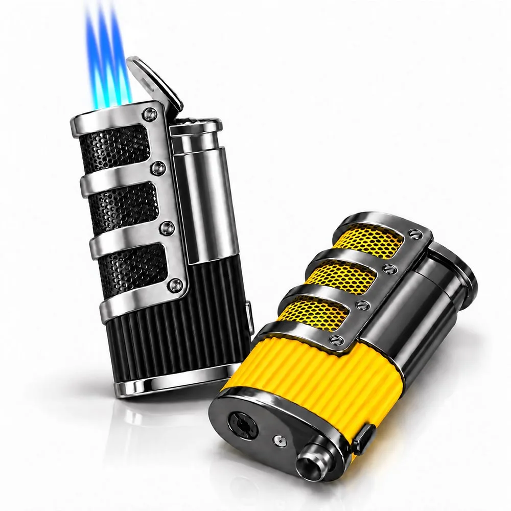 Luxury3 Jet Torch Cigars Lighter Windproof Metal Pocket Lighters Butane Refillable Flame Gas Lighter W/ Cigar Punch