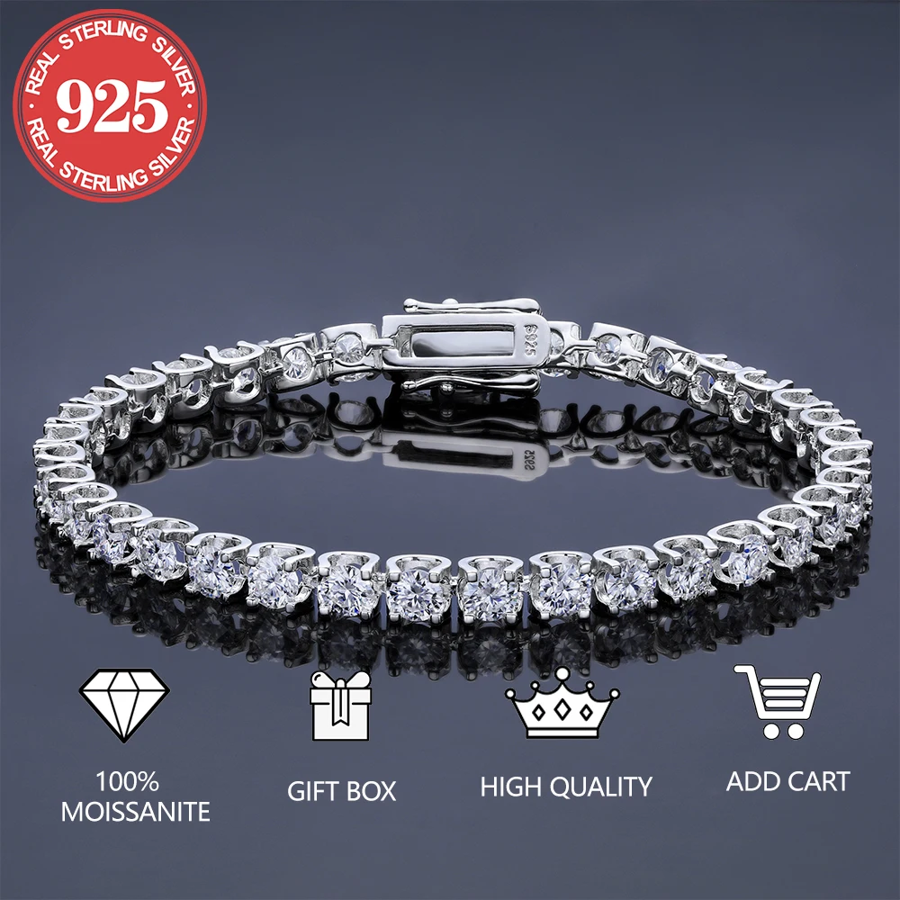 

LUSTER 2mm-4mm Moissanite Tennis Bracelet D Color 925 Sterling Silver 18K White Gold Plated Diamond Test Passed Jewelry