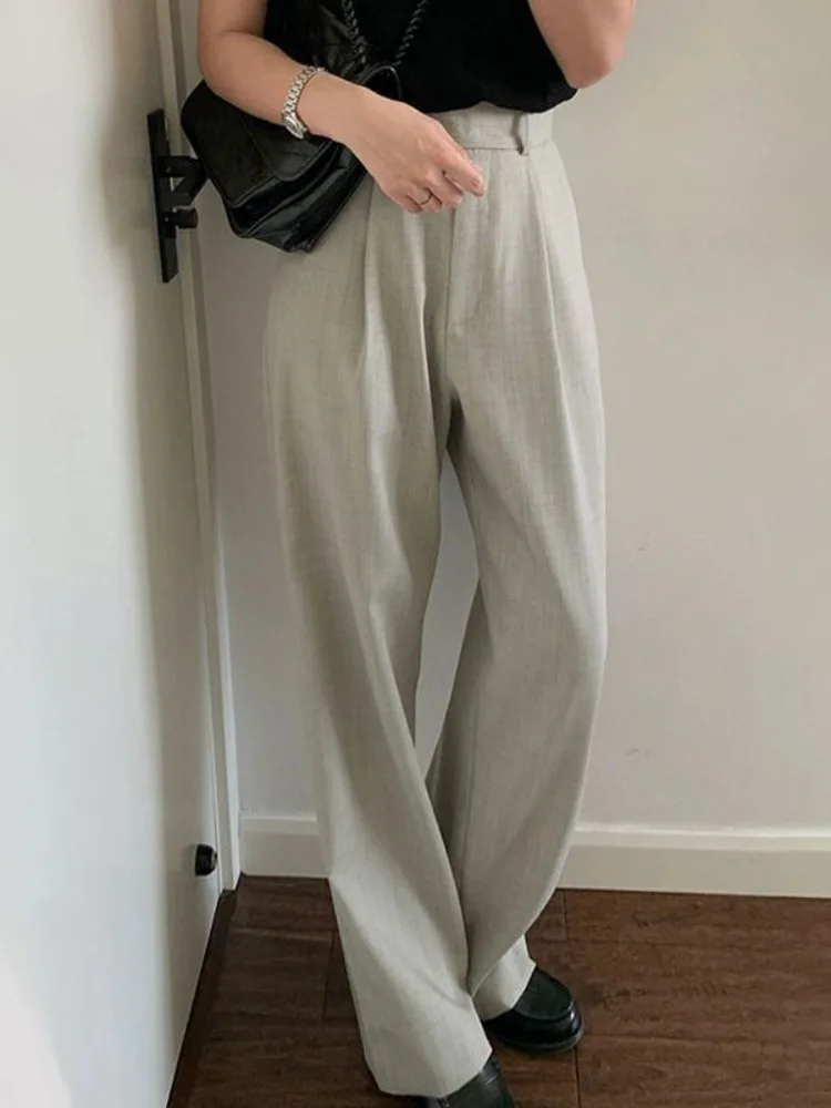 HOUZHOU Vintage young Woman Suit Pants Loose High Shot Classic elegante stile coreano Office Ladies Pants Baggy Old Money