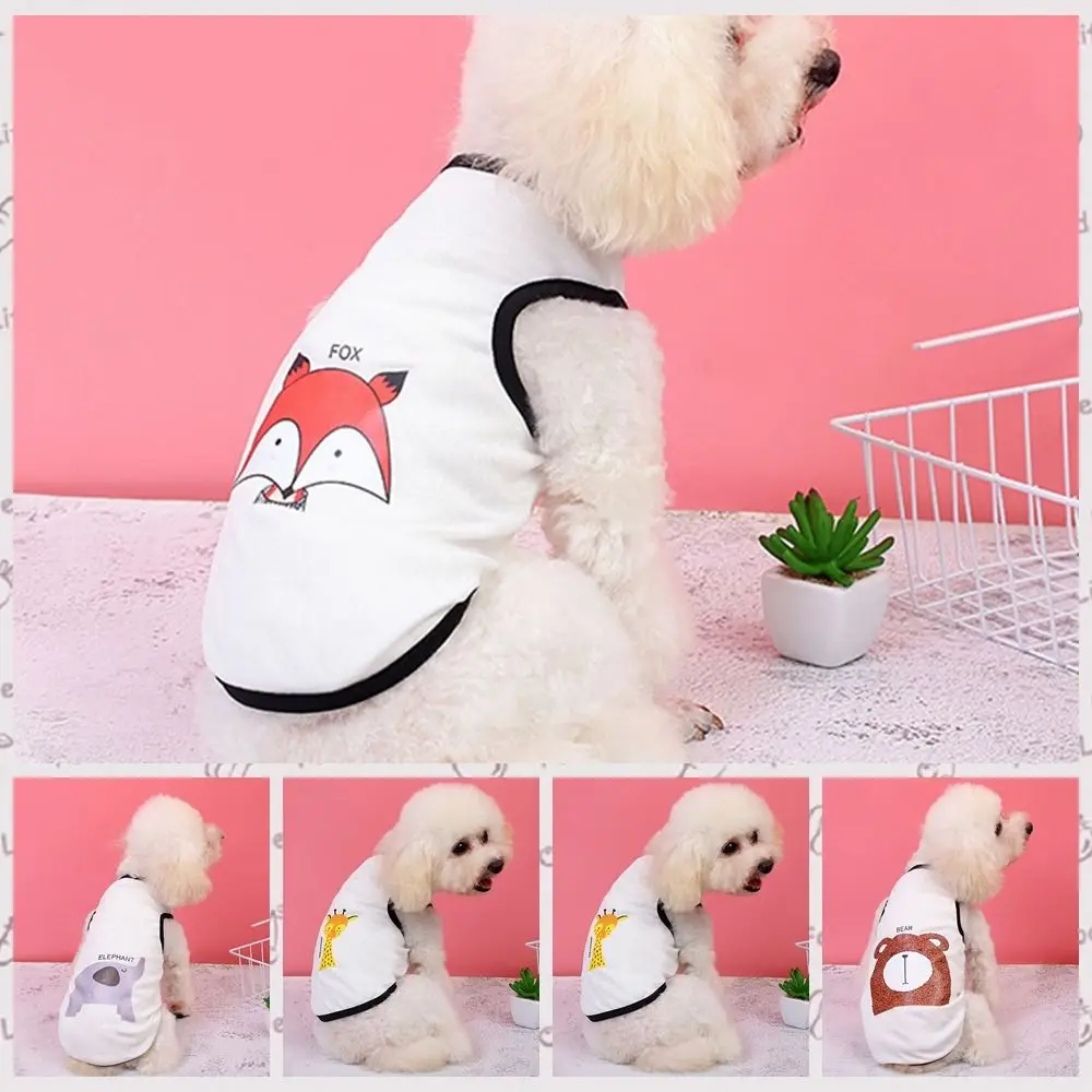 Cartoon Dog Thin Tank Top Mesh T-shirt Animal Pattern Polyester Puppy Vest Breathable Dog Summer Clothing for Dogs Cats