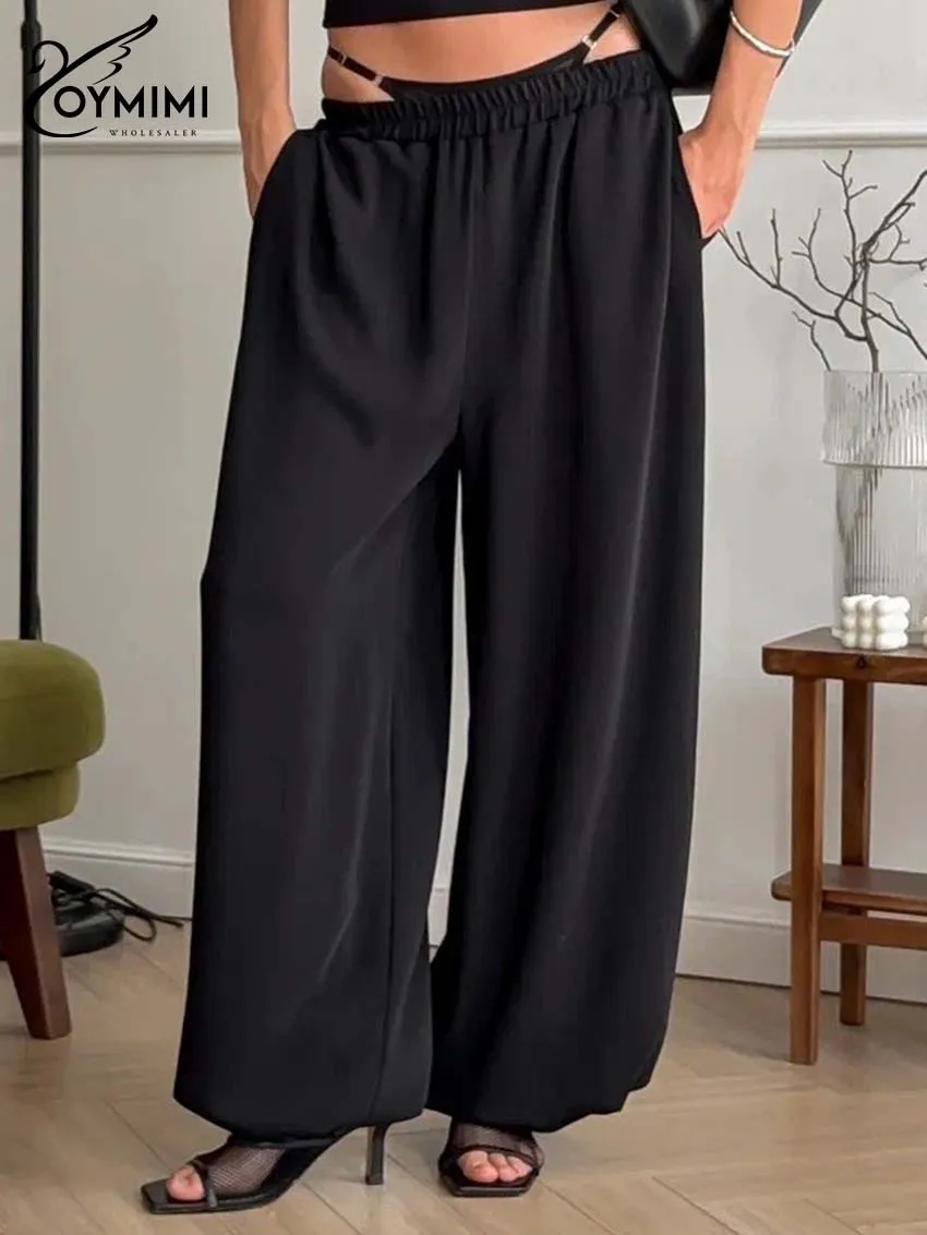 

Oymimi Fashion Black Loose Women's Pants Elegent Pockets Solid Trousers Autumn New Straight Ankle-Length Pants Female Clothing