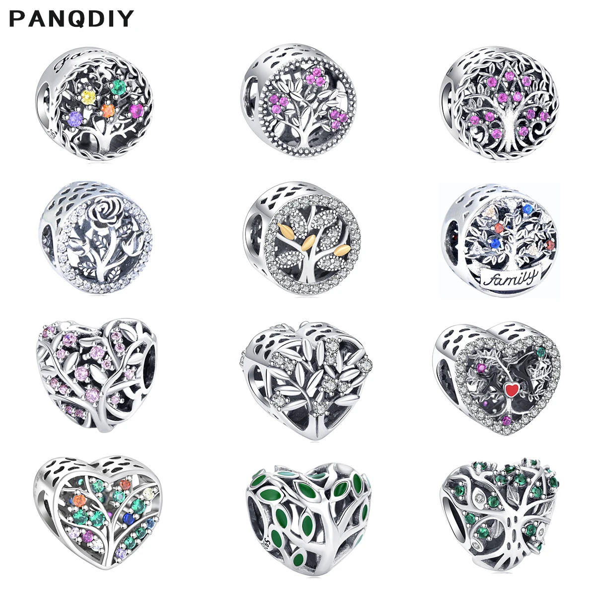 

PANQDIY стерлингового серебра 925 пробы, серия «Древо жизни», подвески, бусины в форме сердца, подходят для оригинального браслета, изготовления ювелирных изделий, женский подарок
