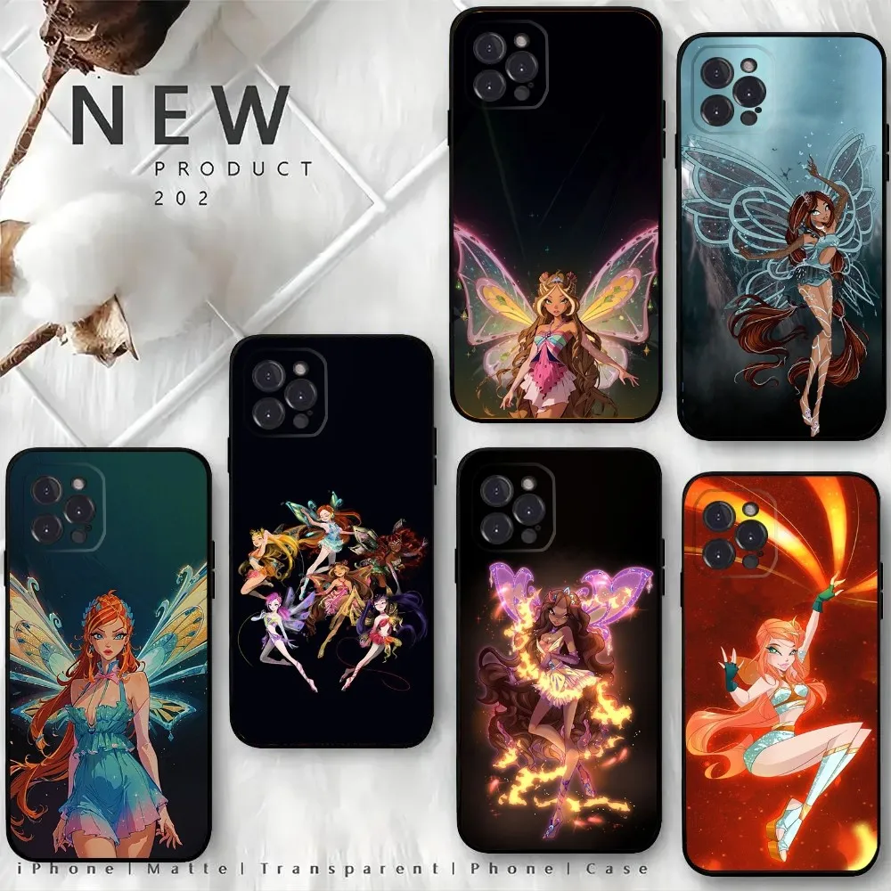 Cartoon Girl W-Winx C-Clubs Phone Case For iPhone15,14,13,12 Mini 11 Pro XR,X,XS,MAX 6S,7,8 Plus Silicone Cover Soft Black