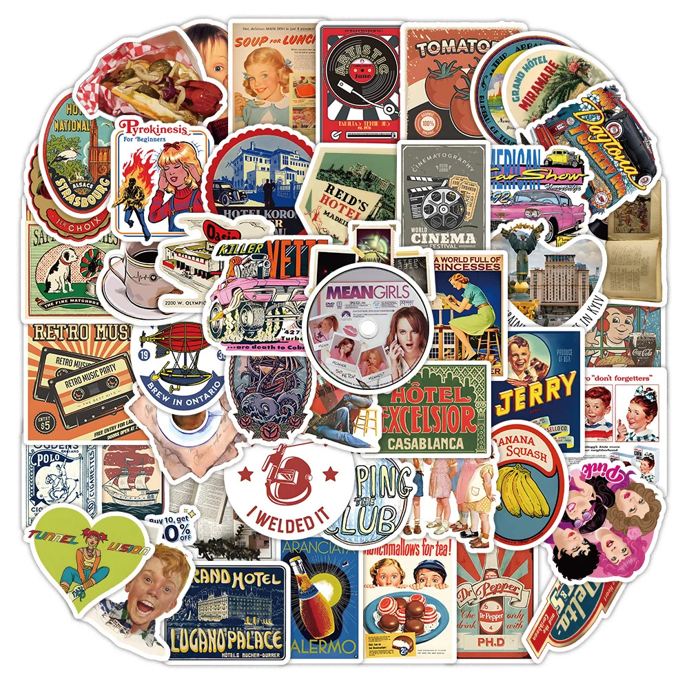 

10/30/50pcs Vintage American Posters Stickers Funny Cartoon Decoration Decals DIY Scrapbook Laptop Phone PVC Sticker Classic Toy