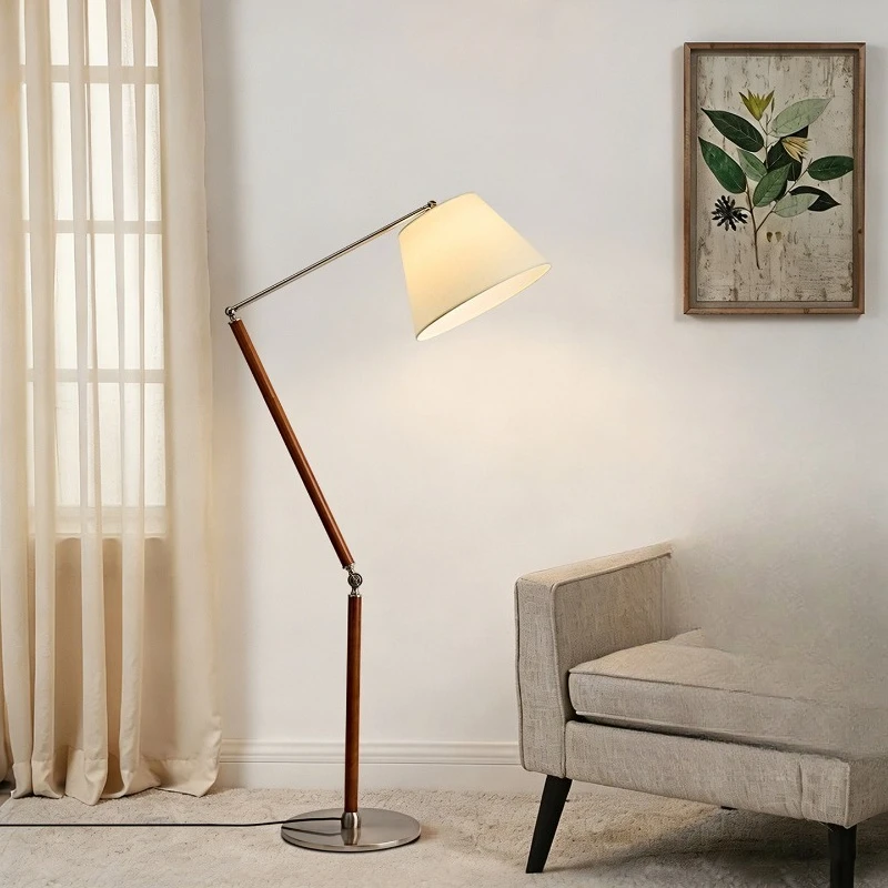 Ancient Style Solid Wood Swing Arm Floor Lamps Designer Foyer Sofasides Dining Room Bedroom Retro Adjustable Arm LED Table Light