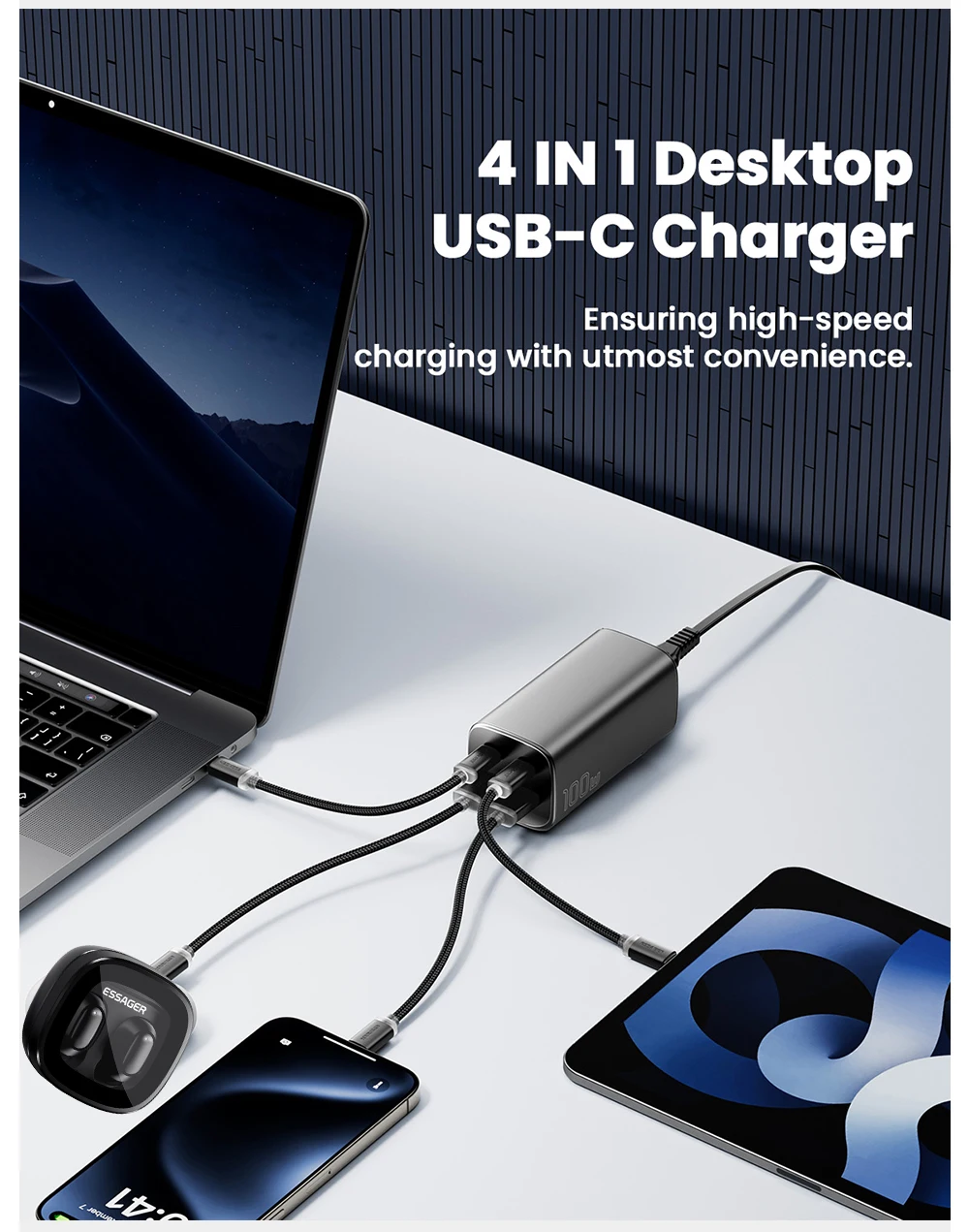 Essager Chargeur GaN de Bureau 100W | Charge Rapide USB-C PD 100W Maroc 4 Sf9a382efe2e04e57acafebc28e12d690y Essager Chargeur GaN de Bureau 100W | Charge Rapide USB-C PD 100W Maroc