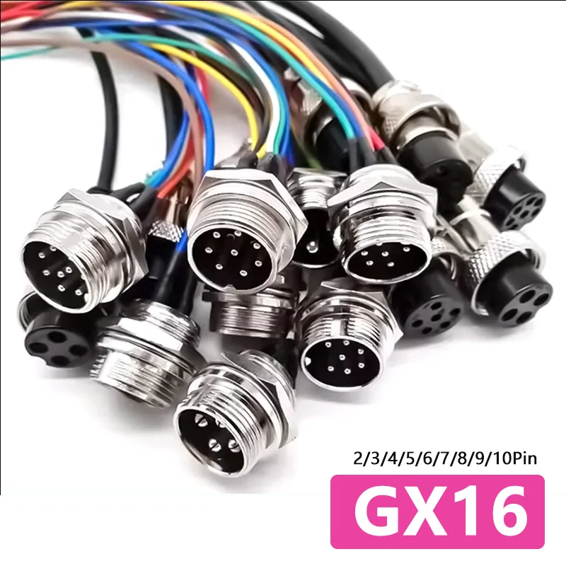 GX16 2/3/4/5/6/7/8/9Pin Connector Cable Female to Female  Aviation Plug Socket with 50cm~5M Line 250V 4~7A  Aviation Joint 1pc