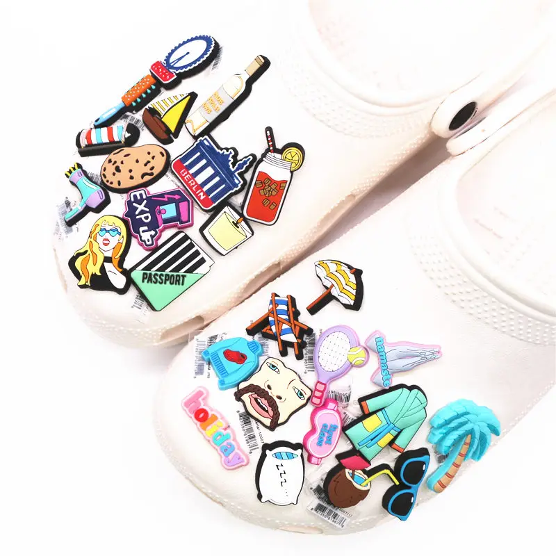 Leisurely Holiday PVC Shoe Charms Accessories Beach Travel Drinks Sandals Decoration Badges for X-mas Kids Party Gifts