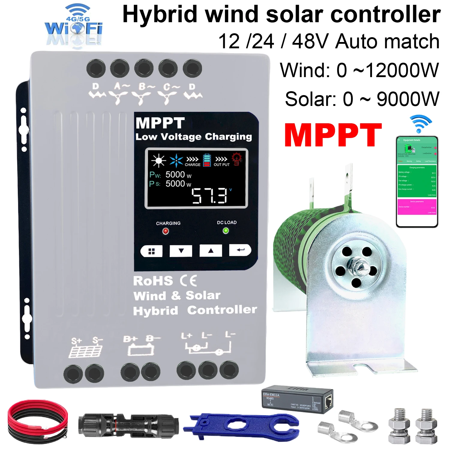 

5000W 6KW Hybrid Wind Controller MPPT Board Solar Panel Charger Battery Equalizer LCD Display For Lifepo4 Lithium All Battery