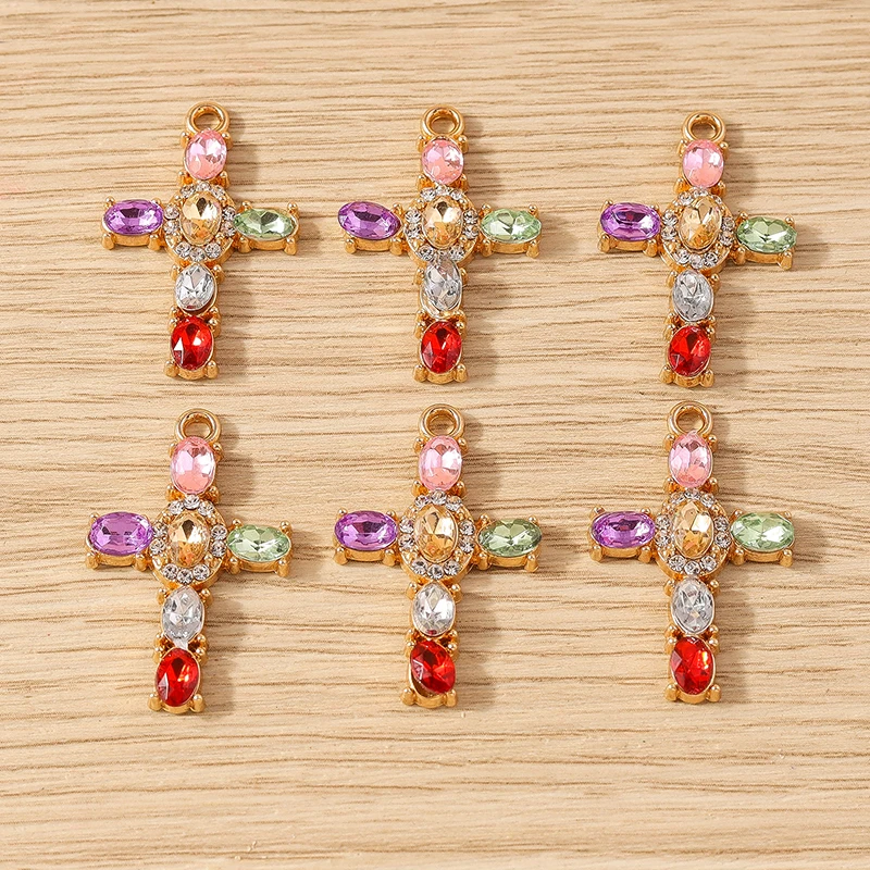 5pcs 18x30mm Fashion Colorful Crystal Cross Charms Pendants for Making Earrings Necklaces Bracelets DIY Crafts Jewelry Findings