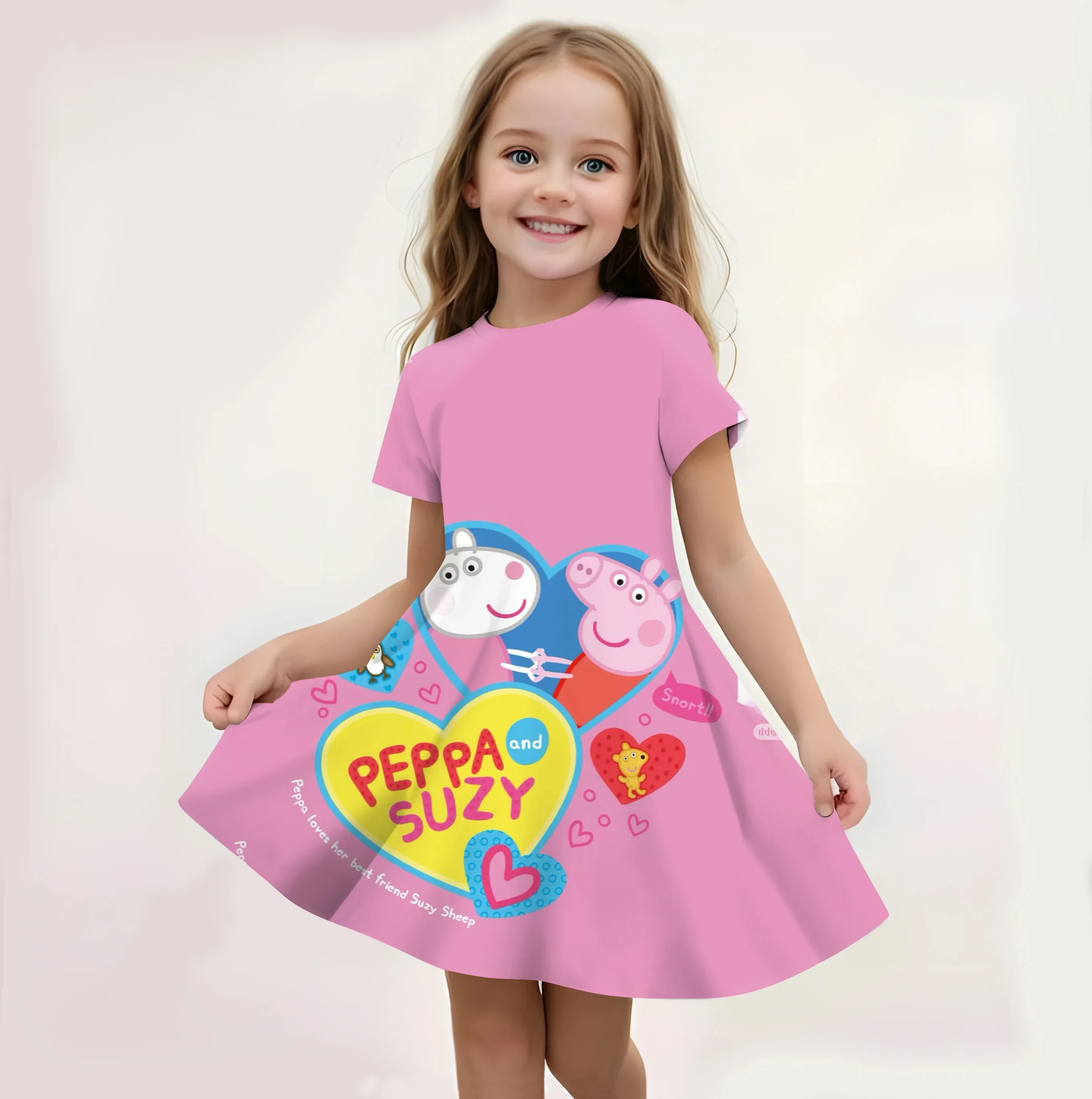 Vestido de Verano para Niñas Peppa Pig, Lindo Vestido Informal con Estampado de Dibujos Animados, Vestido Holgado, Suave, Transpirable y Ligero para la Playa