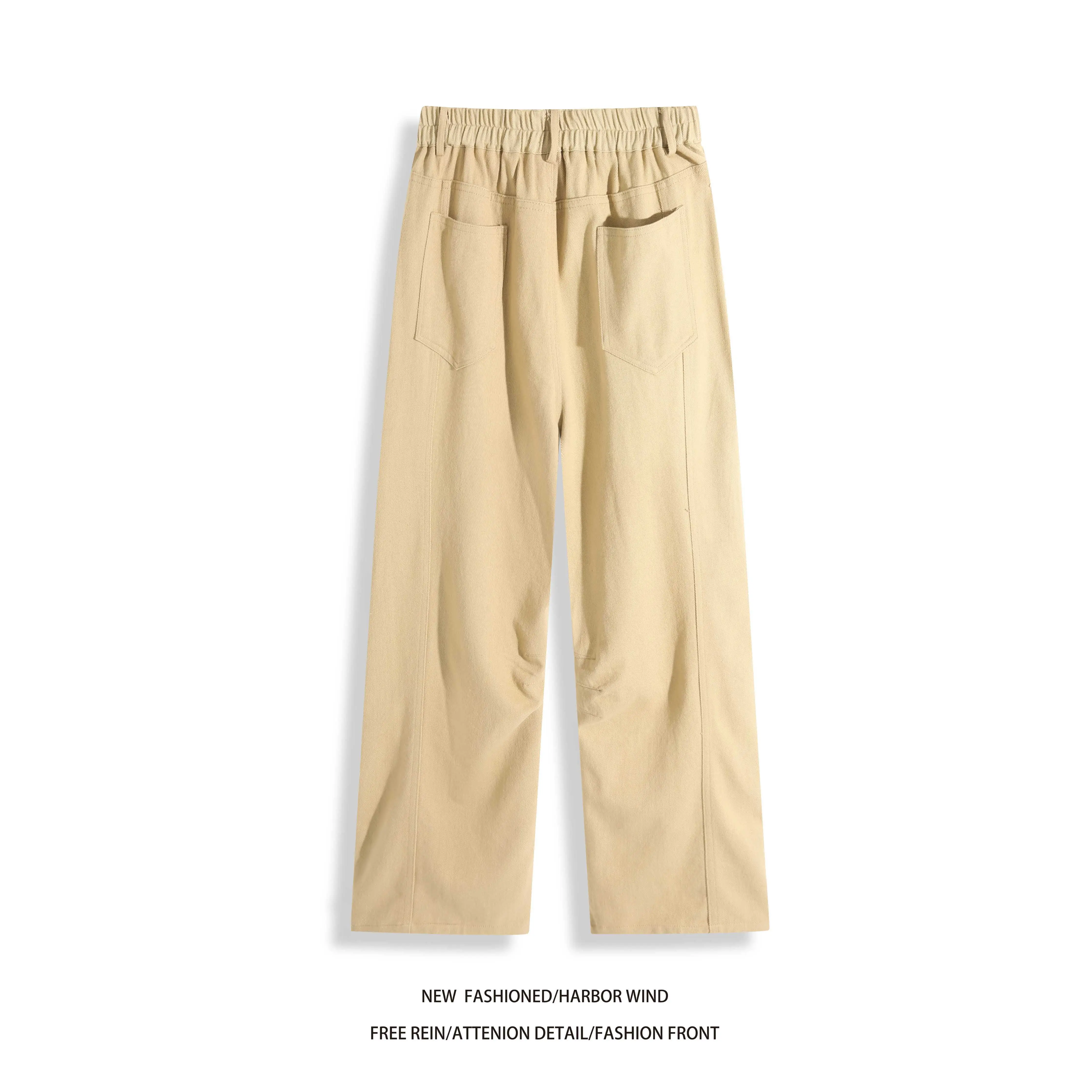 2026 Summer Men's Casual Pants Cotton Viscose Blend Loose Straight Leg Trousers Elastic Waist Roll‑Up Cuffs Comfort Breathable D