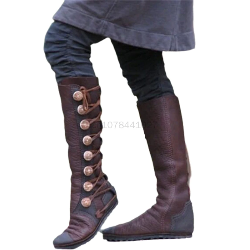 Mittelalter liche Steampunk Retro Frauen Reiß verschluss Pu Leder Wikinger Piraten stiefel Retro Botton Männer Ritter Jäger Karneval Party Cosplay Schuhe