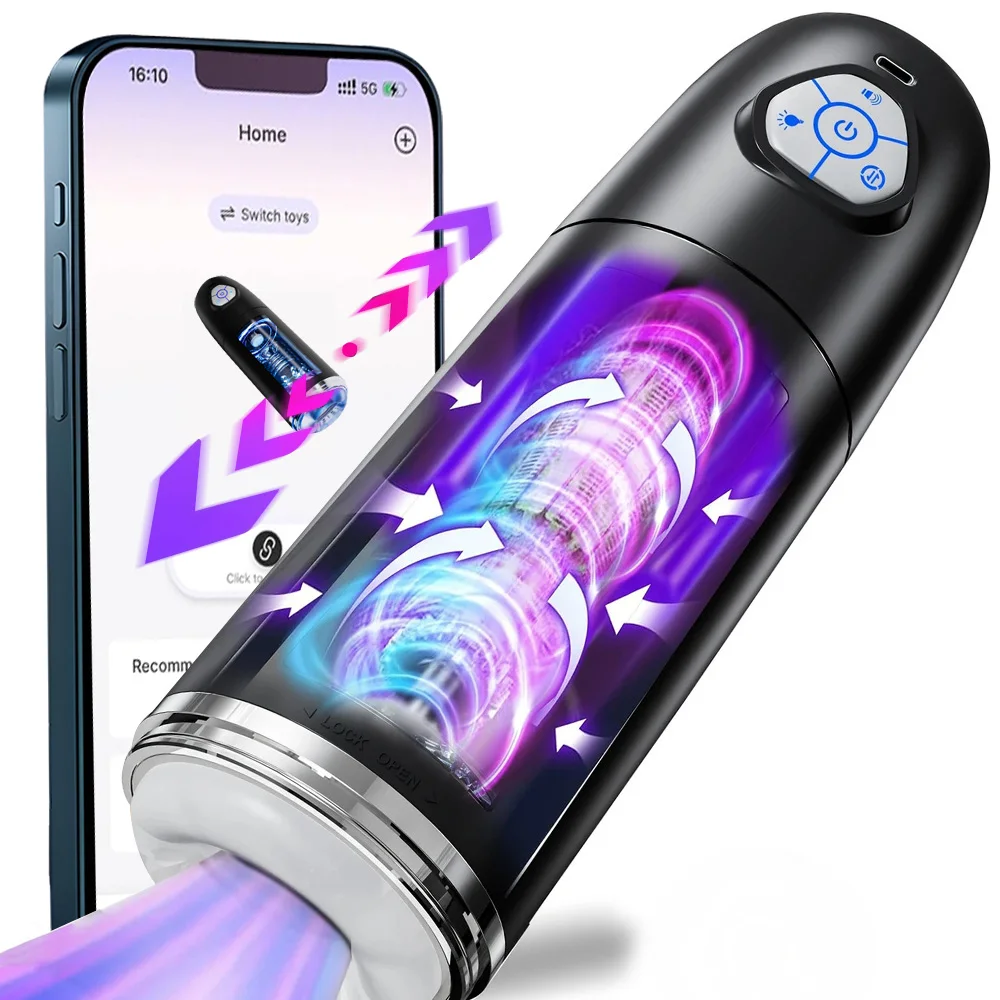 APP Male Masturbation Cup Auto Rotating Belt 10 Push Rotating Hands Free Electric Penis Pump Vision Sex Toy Male Sex Machine 18+
