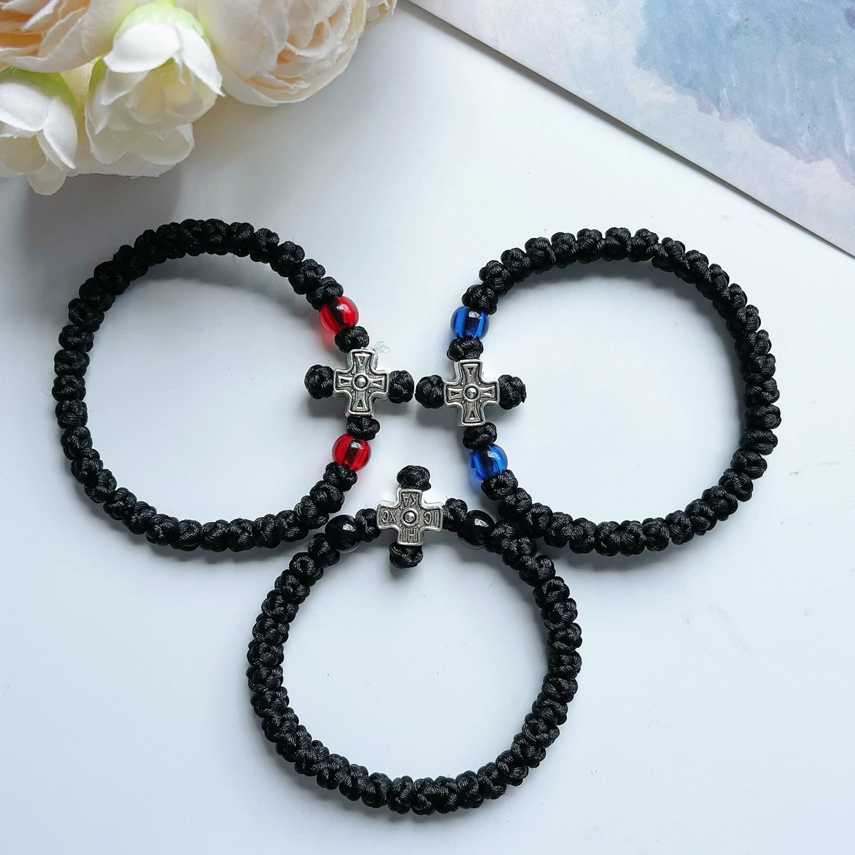 Hand Woven 1-Piece Alloy Cross Bracelet with 33 Knots Eastern Orthodox Men And Women Adjustable Prayer Bracelet