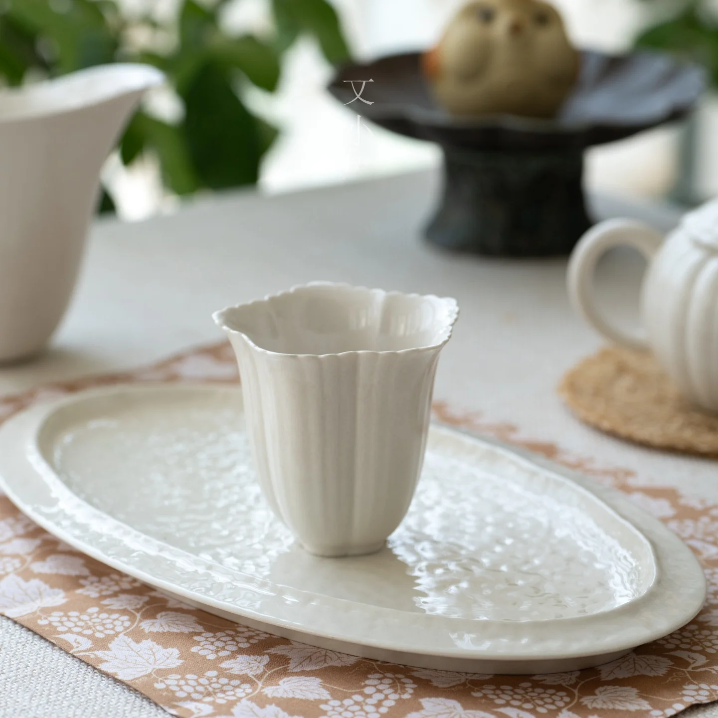 

Wen XiaoCheng Japanese Sle Cerc Tea Cup Floral Single Cup for Tea Appreciation Home Use Handmade Crted