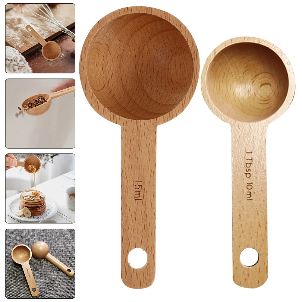 

2Pcs Multi-Function Wooden Coffee Scoops Measuring Spoons for Tea Loose Powder Beans Sugar Salt Compact Tea Scoop
