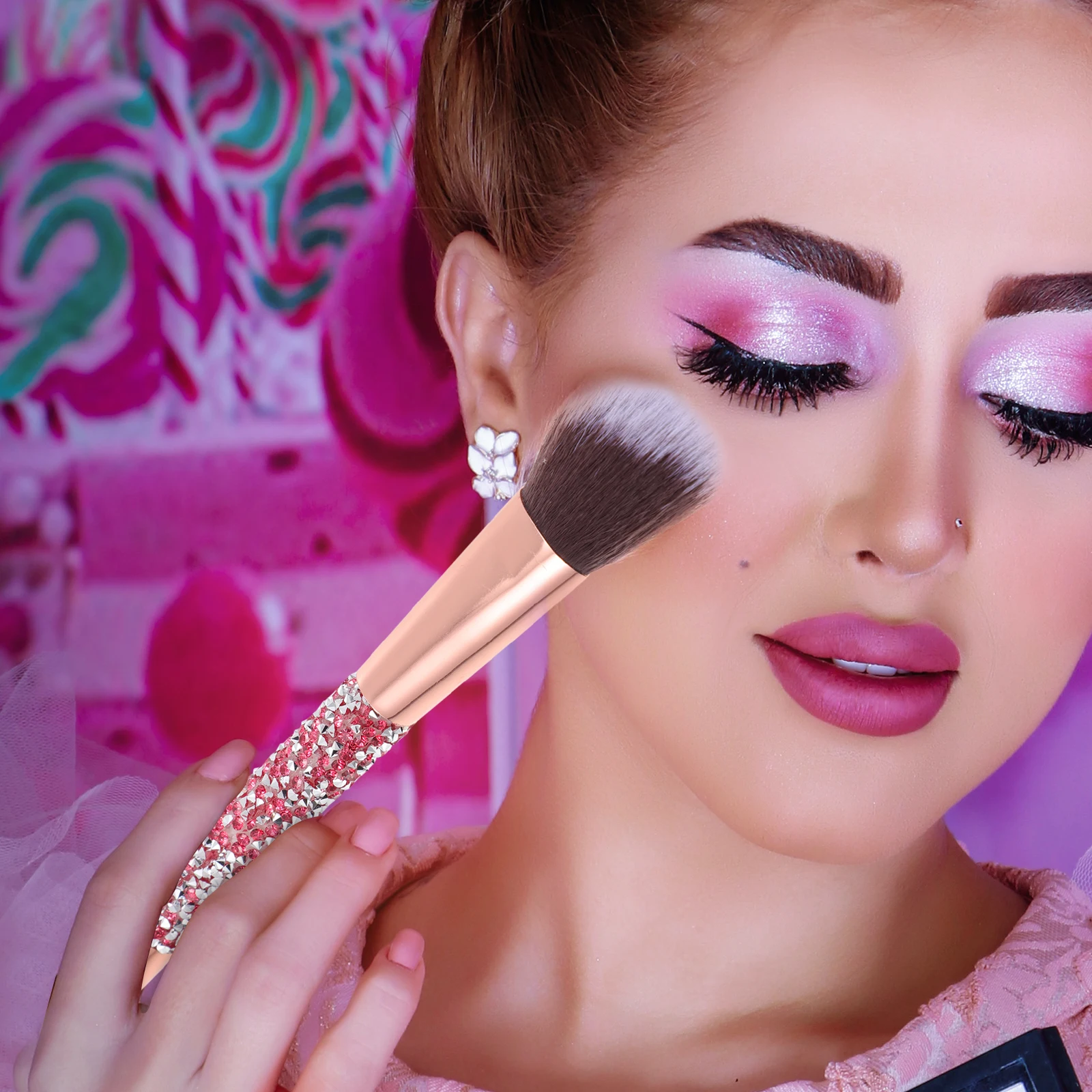 

Diamond Makeup Brushes Set Rhinestone Crystal Plastic Embellished Professional Daily Travel Blush Powder Eyeshadow Brushes