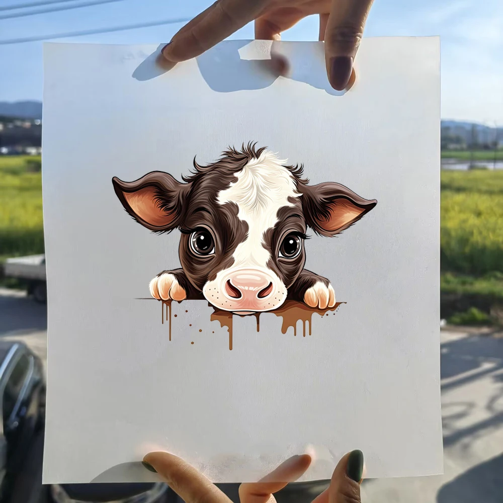 15cm Kid Hide-and-seek Cow Iron On Patches For Clothes Transfer DTF Transfers Ready To Press Patch Shirts Heat Transfer Stickers