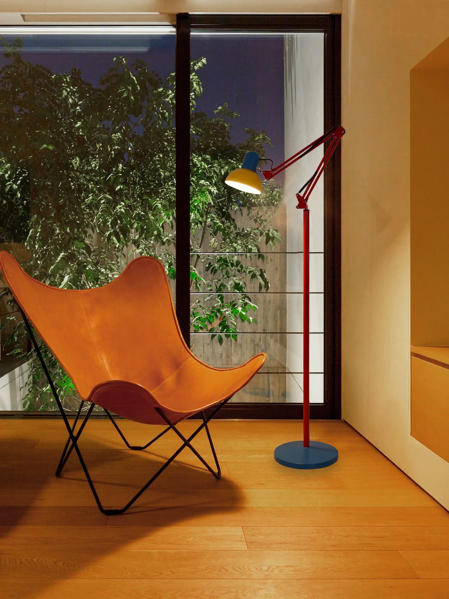 Colorful Metal Long Arm Floor Lamp, Retractable and Rotatable Station Lamp, Living Room, Bedroom, Art Decoration E27 Bulb