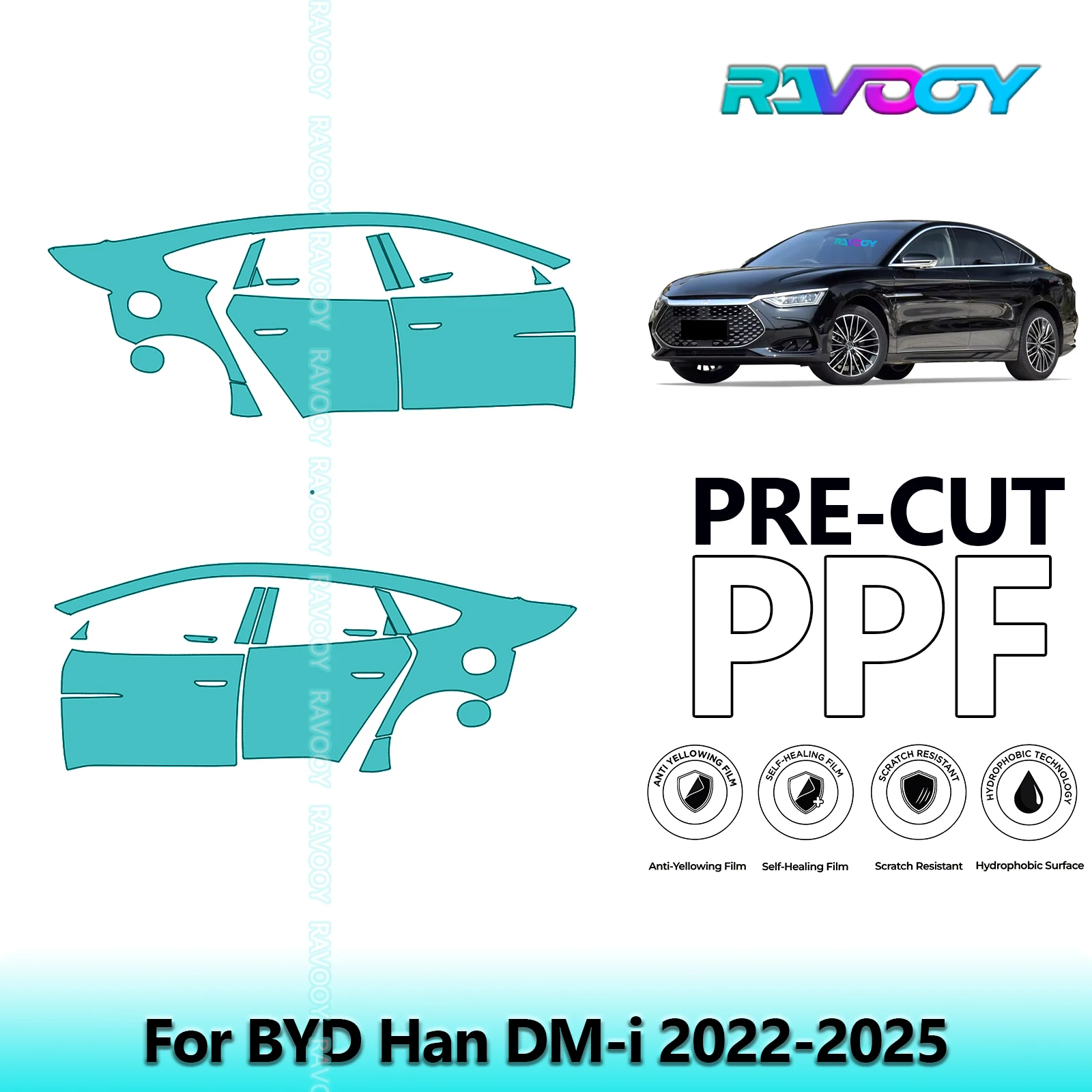 

For BYD Han DM-i 2022-2025 8.5mil Clear Matte Pre-Cut PPF Door & A/B Pillar Kit TPU Paint Protection Film Set