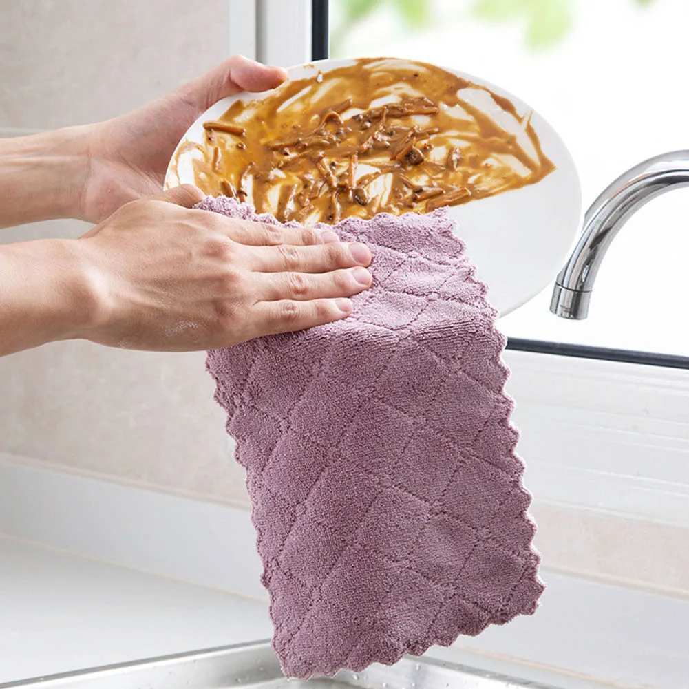 5pcs/Lot Bamboo Fiber Kitchen Hand Towel In Stock Dish Cloth Rags Set For Kitchen Absorbent Thicker Cloth Table Cleaning Towel