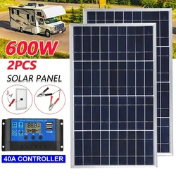 600W Solar Panel Kit Complete 12V Polycrystalline USB Power Portable Outdoor Rechargeable Solar Cell Solar Generator for Home