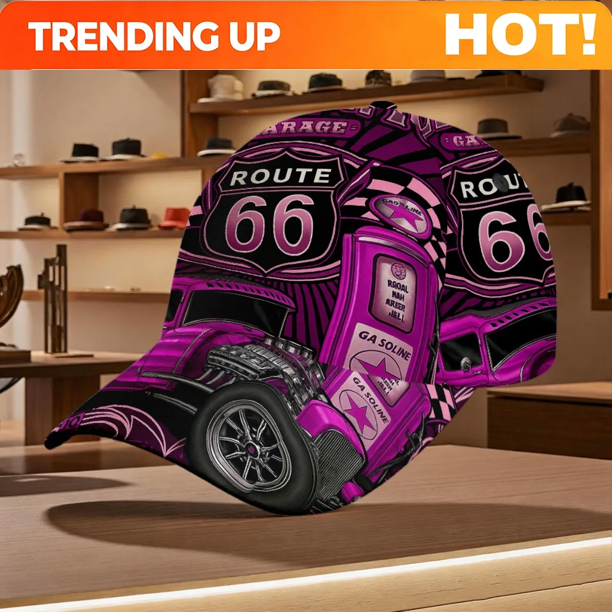 Customization 1pc With Hot Rod Route Sixty Six Print All-Over Print Duckbill Hat Fitted Closure For Men Women Street Style Perfe