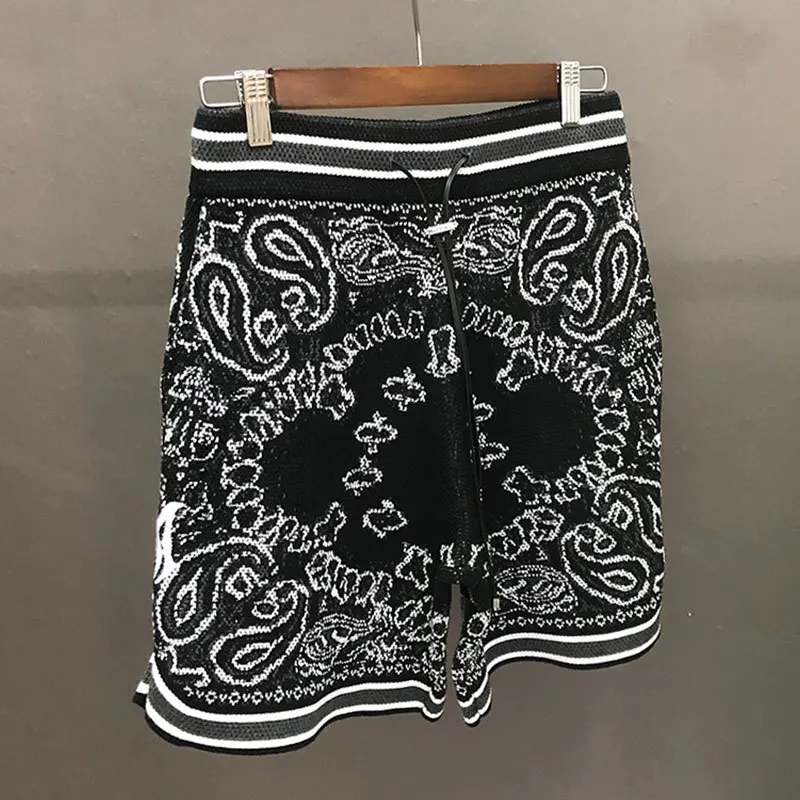 Vintage Paisley Print Men Shorts Cashmere Knitted Shorts 2022 High Quality Embroidered Men Fall Sweatpant Social Club Outfits