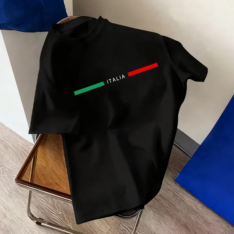 

Мужская футболка большого размера, итальянская модная хлопковая футболка, весна-лето, повседневный топ с коротким рукавом, спортивный комфорт, домашний уличный повседневный стиль
