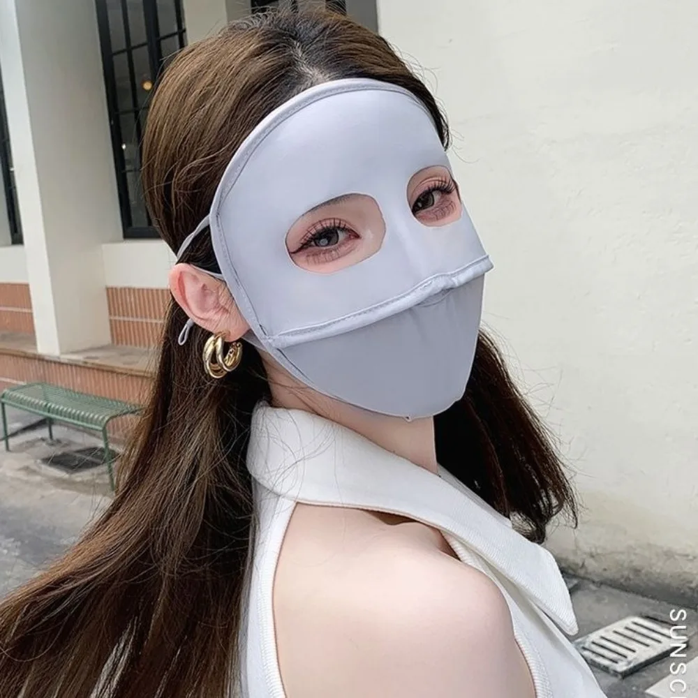 

Elastic Full Face Ice Silk Mask UV Protection Sunscreen Veil Sunscreen Mask Solid Color Face Scarves Face Cover Golf